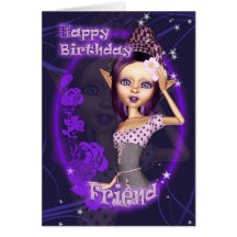 Friend - Birthday Card With Cute Fantasy Elf - Pur