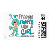 Friend Fights Like Girl Cervical Cancer 42.9.png Postage Stamp