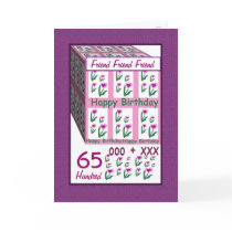 FRIEND - Happy 65th Birthday - Pink Heart Flowers cards