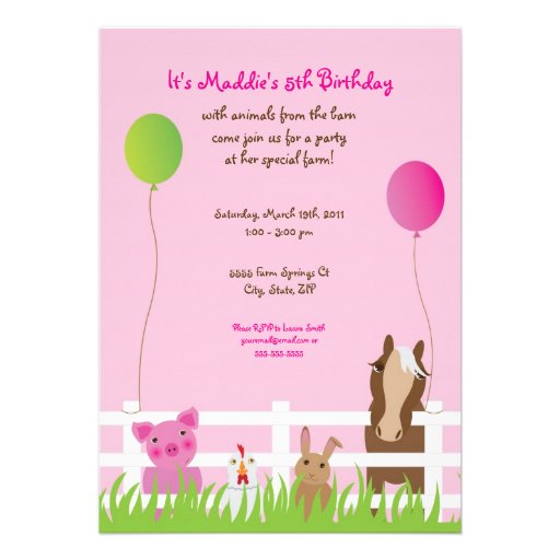 Friendly Farm Animals Birthday Girl Invitation