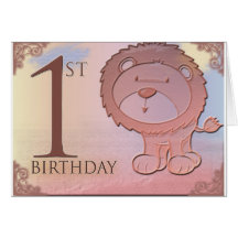 Friendly lion 1st birthday greeting cards