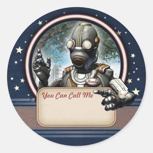Friendly Robot Name Tag Stickers