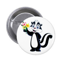 Friendly Skunk with Flowers Pinback Buttons