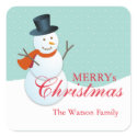 Friendly snowman north pole blue christmas holiday sticker