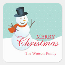Friendly snowman north pole blue christmas holiday sticker