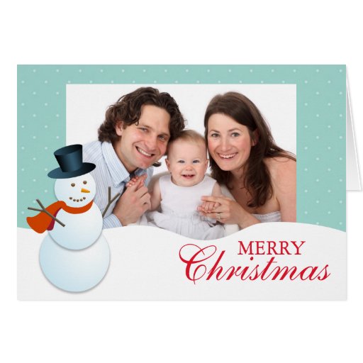 Friendly snowman north pole blue Christmas photo Card