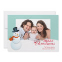 Friendly snowman north pole blue Christmas photo invitation