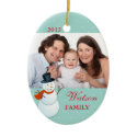 Friendly snowman north pole blue Christmas photo ornament