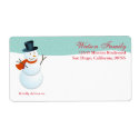 Friendly snowman north pole blue custom shipping label