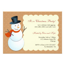 Friendly snowman north pole brown Christmas party Personalized Invite