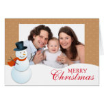 Friendly snowman north pole brown Christmas photo Greeting Cards