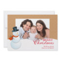Friendly snowman north pole brown Christmas photo invitation