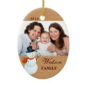 Friendly snowman north pole brown Christmas photo ornament