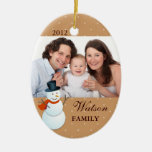 Friendly snowman north pole brown Christmas photo Ornament