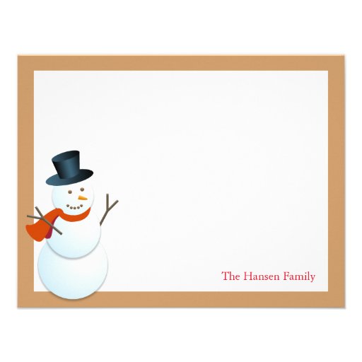 Friendly snowman north pole brown xmas thank you custom invite