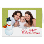 Friendly snowman north pole green Christmas photo Cards