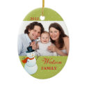 Friendly snowman north pole green Christmas photo ornament