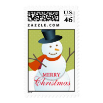 Friendly snowman north pole green Christmas stamps