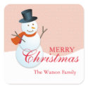 Friendly snowman north pole pink christmas holiday sticker