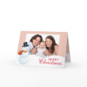 Friendly snowman north pole pink Christmas photo card
