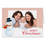 Friendly snowman north pole pink Christmas photo Greeting Cards