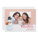 Friendly snowman north pole pink Christmas photo invitation
