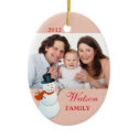 Friendly snowman north pole pink Christmas photo ornament