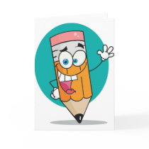 Friendly Waving Pencil Greeting Cards