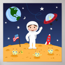 Friends in space, cute kids cartoon wall art poster