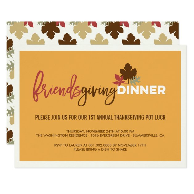 Friendsgiving Pot Luck Thanksgiving Dinner Invite (front side)
