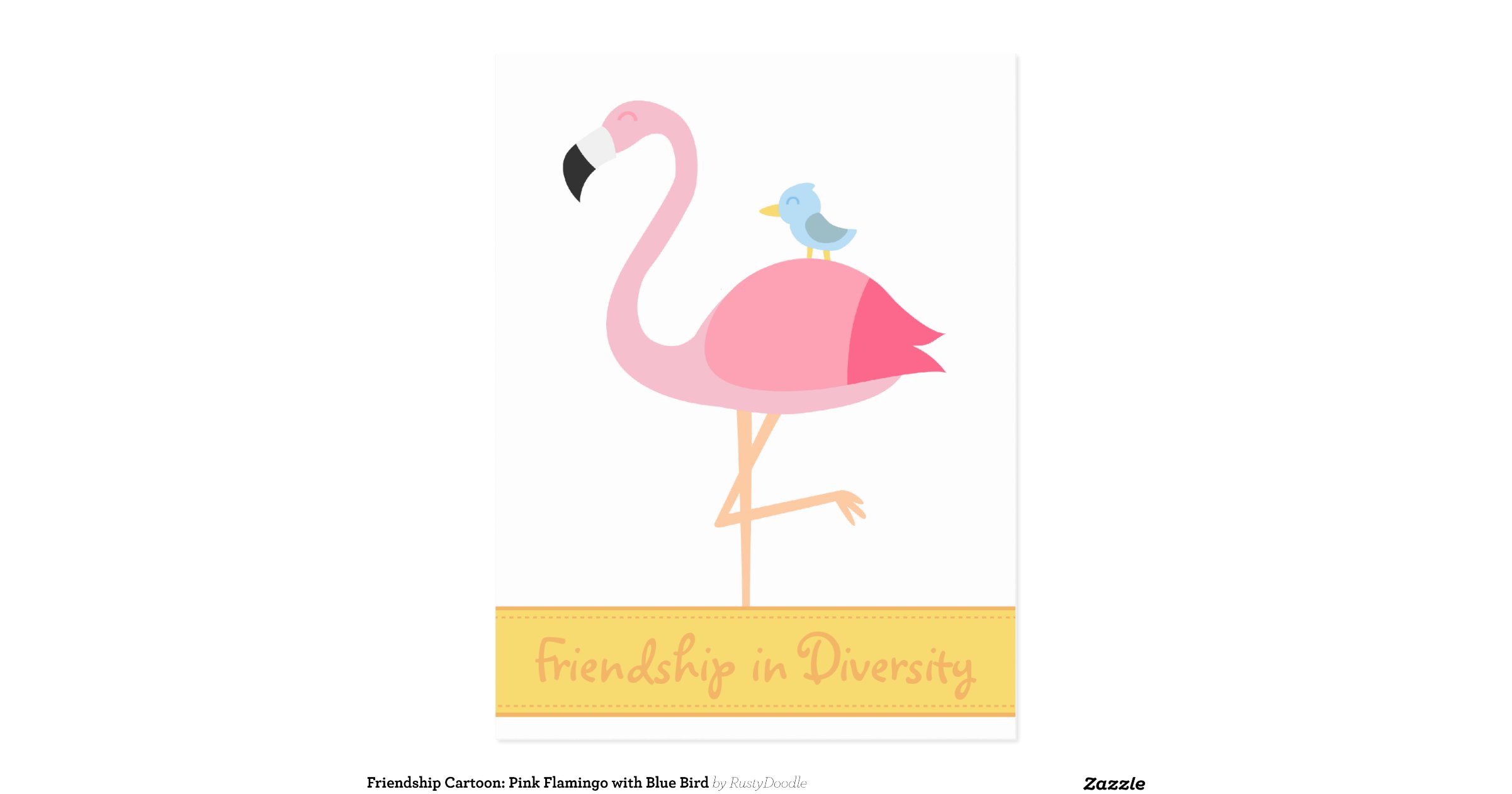 friendship_cartoon_pink_flamingo_with_blue_bird_postcard ...