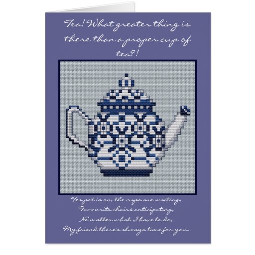 FRIENDSHIP TEA Cross Stitch Style Design Greeting Cards