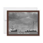 Frigate And Fishing Boat In Calm Seas By Vlieger Custom Invitation