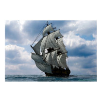 frigate in cloudy weather posters