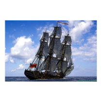 frigate sailing under blue sky posters
