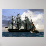 frigate sailing with smaller boat poster