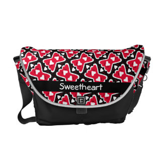 Frilly Hearts and Bow Red-White-Black Sweetheart Courier Bag