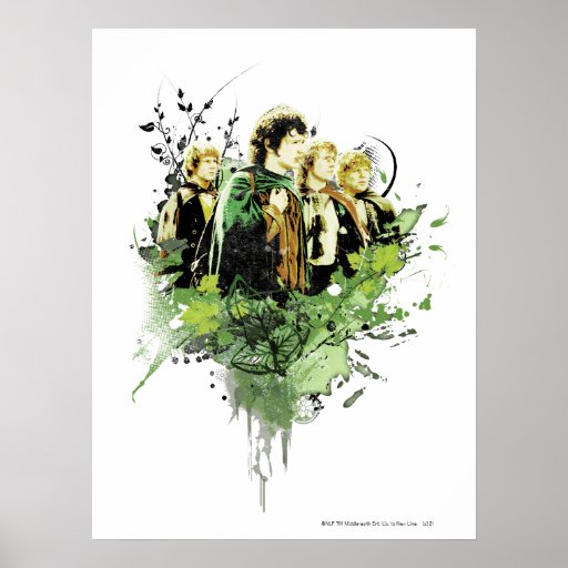 Frodo with Hobbits Vector Collage Print