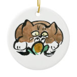 Frog and Brown Tuxedo Kitten Christmas Tree Ornament