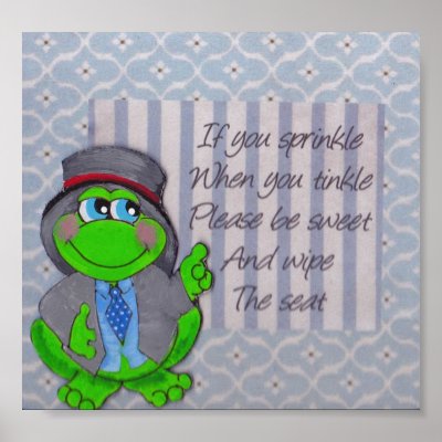 Decorating Bathroom Walls on Frog Bathroom Rules Wall Decor Frog Theme Poster By Snugglebunnys