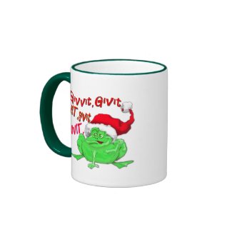 Frog cartoon with frog santa hat givit givit givit mug
