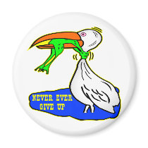 Frog Choking Bird Never Ever Give Up Fridge Magnets
