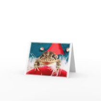 Frog Christmas , Tinsel, feathers, santa pattern Greeting Cards