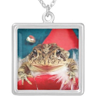 Frog Christmas , Tinsel, feathers, santa pattern necklace
