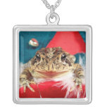 Frog Christmas , Tinsel, feathers, santa pattern Necklaces
