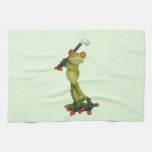 Frog Figurine Golfer on Kitchen & Sports Towel