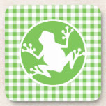 Frog; Green Gingham Beverage Coaster