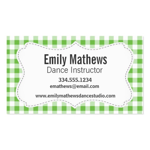 Frog; Green Gingham Business Card (back side)