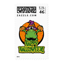 Frog In Witch's Hat Halloween Stamps