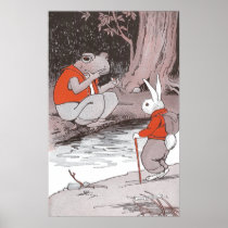 Frog Meets Backpacking Bunny in Woods Posters